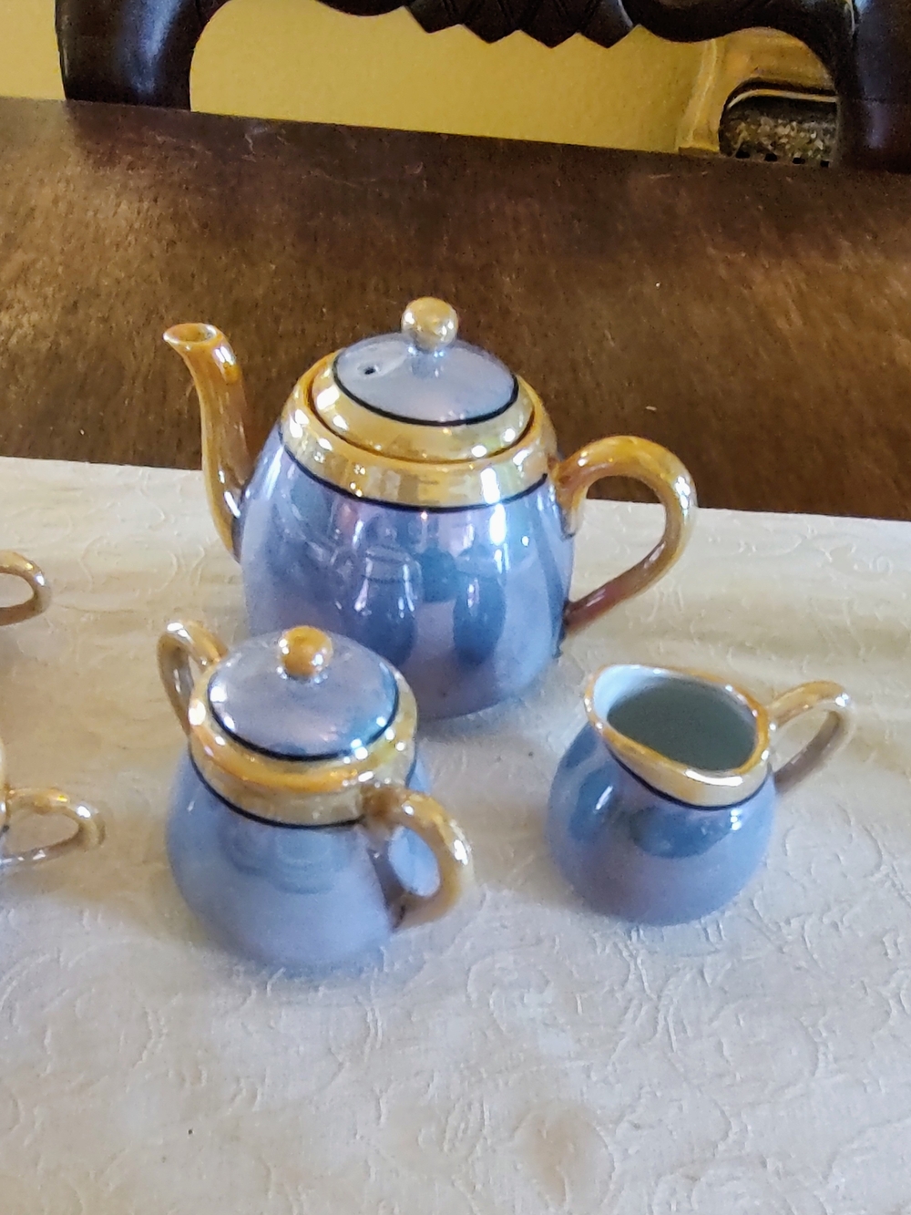 Vintage Blue and Gold Luster Porcelain Mini Tea Service 22 Pieces - Picture 15 of 16